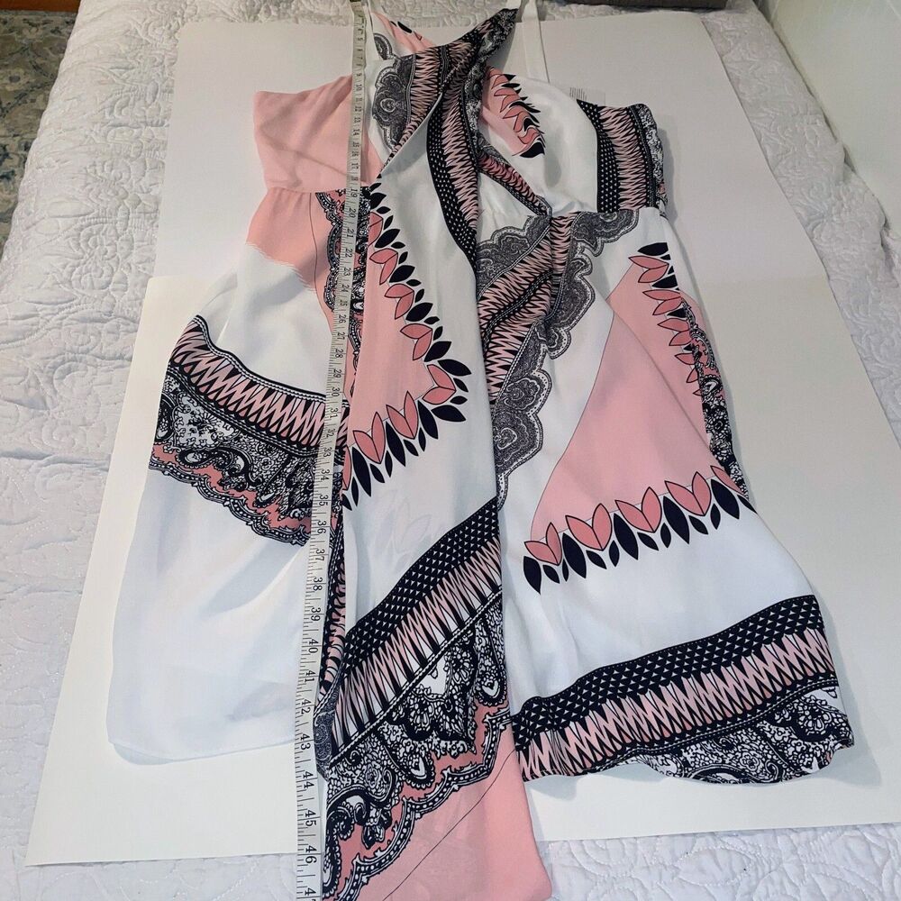 NWT REISS Hope Scarf Print Wrap Dress Asymmetrical Hem Pink White Black US 14 - Picture 10 of 16